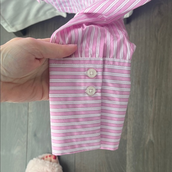 Bershka Pink & White Striped Button-Up Crop Shirt - Picture 5 of 16